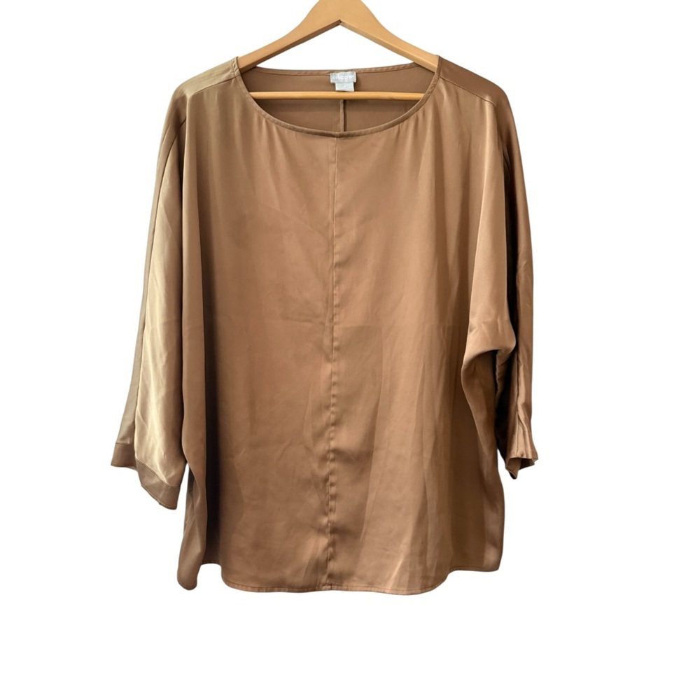 Chico's Gold Silk 3/4 Sleeve Relaxed Blouse